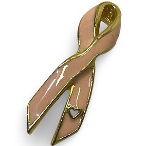 Gold and Pale Pink Breast Cancer Awareness Brooch or Lapel Pin